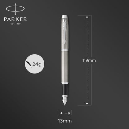 Parker IM Duo Gift Set with Ballpoint Pen & Fountain Pen | Stainless Steel Chrome Trim | Blue Ink Refill & Cartridge | Gift Packaging
