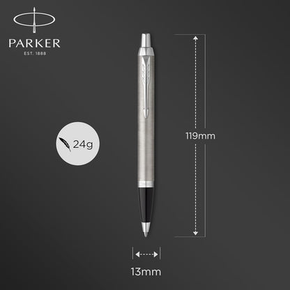Parker IM Duo Gift Set with Ballpoint Pen & Fountain Pen | Stainless Steel Chrome Trim | Blue Ink Refill & Cartridge | Gift Packaging