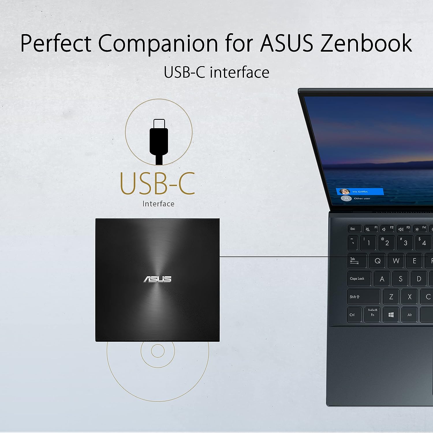ASUS SDRW-08U8M-U external ultraslim 8X DVD writer, USB Type C, Mac Compatible, 13.9mm Ultraslim, M-DISC support, Disc Encryption, NERO Backitup, E-Green, E-Media