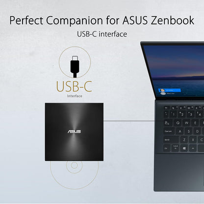ASUS SDRW-08U8M-U external ultraslim 8X DVD writer, USB Type C, Mac Compatible, 13.9mm Ultraslim, M-DISC support, Disc Encryption, NERO Backitup, E-Green, E-Media