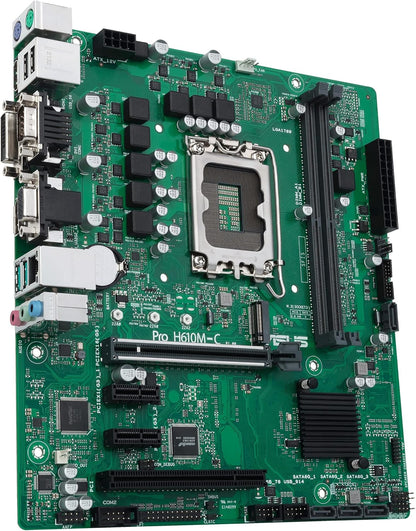 Asus PRO H610M-C CSM Motherboard mATX, Intel H610, LGA1700, DDR5, PCI 5.0, Intel LAN 1Gb, Realtek 7.1 Surround, 1xM.2, 4xSATA 6GB/s, USB 3.2 Gen 2, Control Center Express, Black