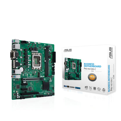 Asus PRO H610M-C CSM Motherboard mATX, Intel H610, LGA1700, DDR5, PCI 5.0, Intel LAN 1Gb, Realtek 7.1 Surround, 1xM.2, 4xSATA 6GB/s, USB 3.2 Gen 2, Control Center Express, Black