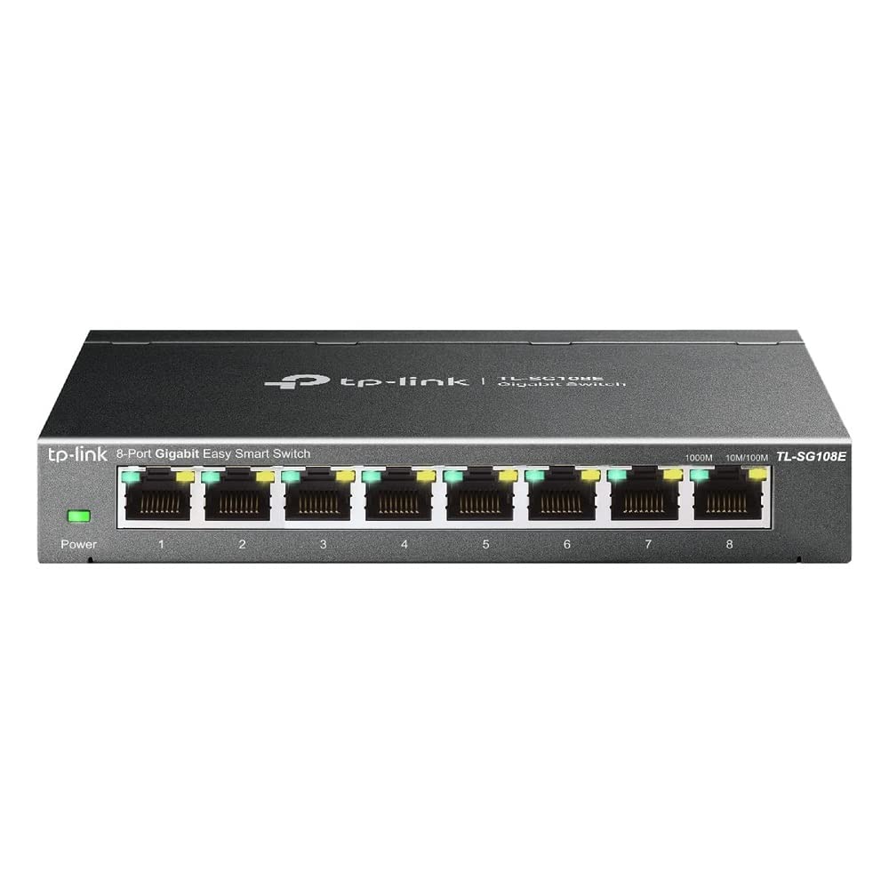 TP-Link TL-SG108E Switch Ethernet 8 Ports Gigabit Hub RJ45, Switch Manageable, Idéal partage de connexion et mise en réseau pour les petites entreprises et les bureaux domestiques