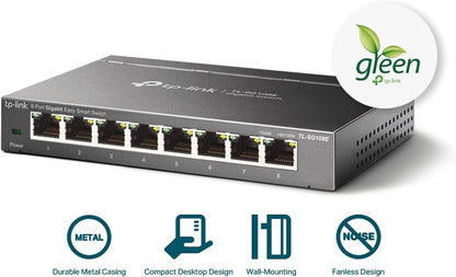 TP-Link TL-SG108E Switch Ethernet 8 Ports Gigabit Hub RJ45, Switch Manageable, Idéal partage de connexion et mise en réseau pour les petites entreprises et les bureaux domestiques