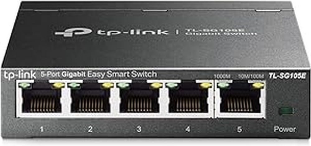 TP-Link TL-SG105E 5-Ports Gigabit Easy Smart Managed Netzwerk Switch(Plug-and-Play,Metallgehäuse, QoS, IGMP-Snooping,LAN Verteiler, zentrales Management, energieeffizient)schwarz metallic 5-Ports Managed