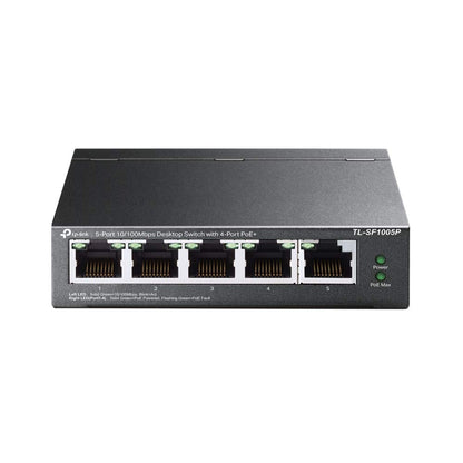 TP-Link PoE Switch 10/100Mbps ports, 4 PoE+ ports up to 30 W for each PoE port and 67 W for all PoE ports, Metal Casing, Plug and Play, Ideal for IP Surveillance and Access Point (TL-SF1005P