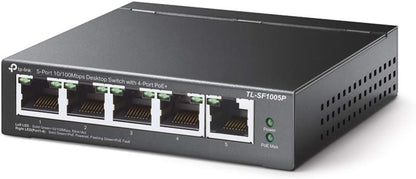 TP-Link PoE Switch 10/100Mbps ports, 4 PoE+ ports up to 30 W for each PoE port and 67 W for all PoE ports, Metal Casing, Plug and Play, Ideal for IP Surveillance and Access Point (TL-SF1005P