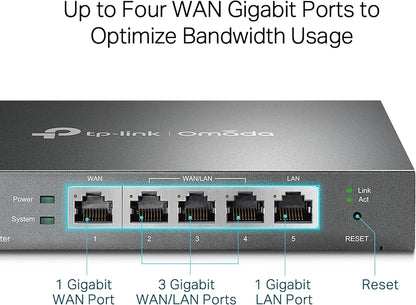 TP-LINK ER605 5 port dual/multiple WAN VPN router (up to 4 Gigabit WAN ports, highly secure VPN, Omada SDN, central management, intelligent monitoring, firewall) black, ideal for office networks