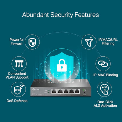 TP-LINK ER605 5 port dual/multiple WAN VPN router (up to 4 Gigabit WAN ports, highly secure VPN, Omada SDN, central management, intelligent monitoring, firewall) black, ideal for office networks