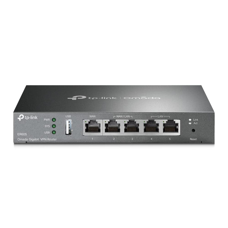 TP-LINK ER605 5 port dual/multiple WAN VPN router (up to 4 Gigabit WAN ports, highly secure VPN, Omada SDN, central management, intelligent monitoring, firewall) black, ideal for office networks