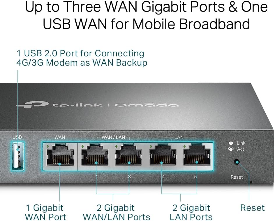 TP-LINK ER605 5 port dual/multiple WAN VPN router (up to 4 Gigabit WAN ports, highly secure VPN, Omada SDN, central management, intelligent monitoring, firewall) black, ideal for office networks
