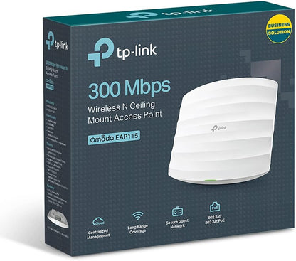 TP-Link EAP115 N300 WLAN Access Point (300Mbit/s 2,4GHz, Cloud Management, passend für Wand- und Deckenmontage, unterstützt 802.3af PoE