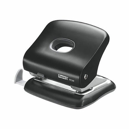 Rapid Fashion FC30 Strong 2 Hole Punch, Punches up to 30 Sheets, Adjustable Guide Bar, Ergonomic Design, Black, 23639401
