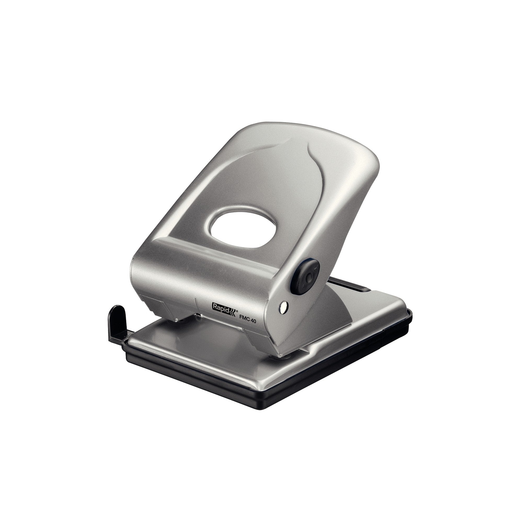 Rapid FMC40 2 Hole Punch, Punches up to 40 Sheets, Adjustable Guide Bar, Metal, Silver, 21835602 Brilliant Silver 40 Sheets