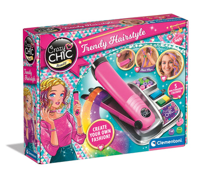 Clementoni 18750 Crazy Chic-Trendy Hairstyle-Hair Chalk Set, Washable Colour Brush, Art and Crafts for Kids Ages 6, Creative Toys, Gift for Girls, Multilingual
