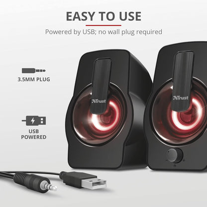 Trust Gemi RGB LED 2.0 PC Speakers for Computer and Laptop, 12 W, USB Powered, Illuminated - Black