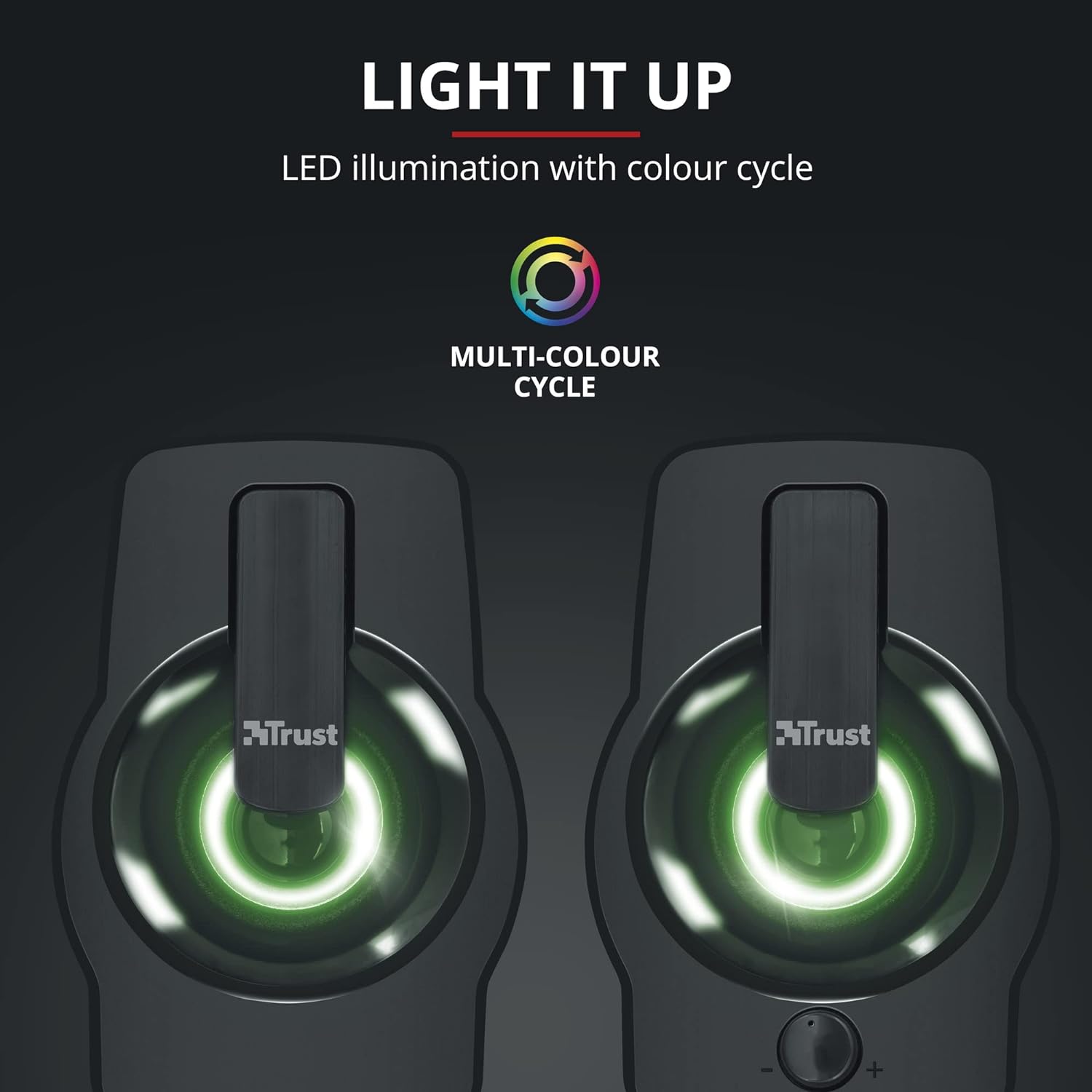 Trust Gemi RGB LED 2.0 PC Speakers for Computer and Laptop, 12 W, USB Powered, Illuminated - Black