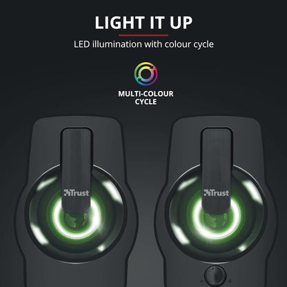 Trust Gemi RGB LED 2.0 PC Speakers for Computer and Laptop, 12 W, USB Powered, Illuminated - Black