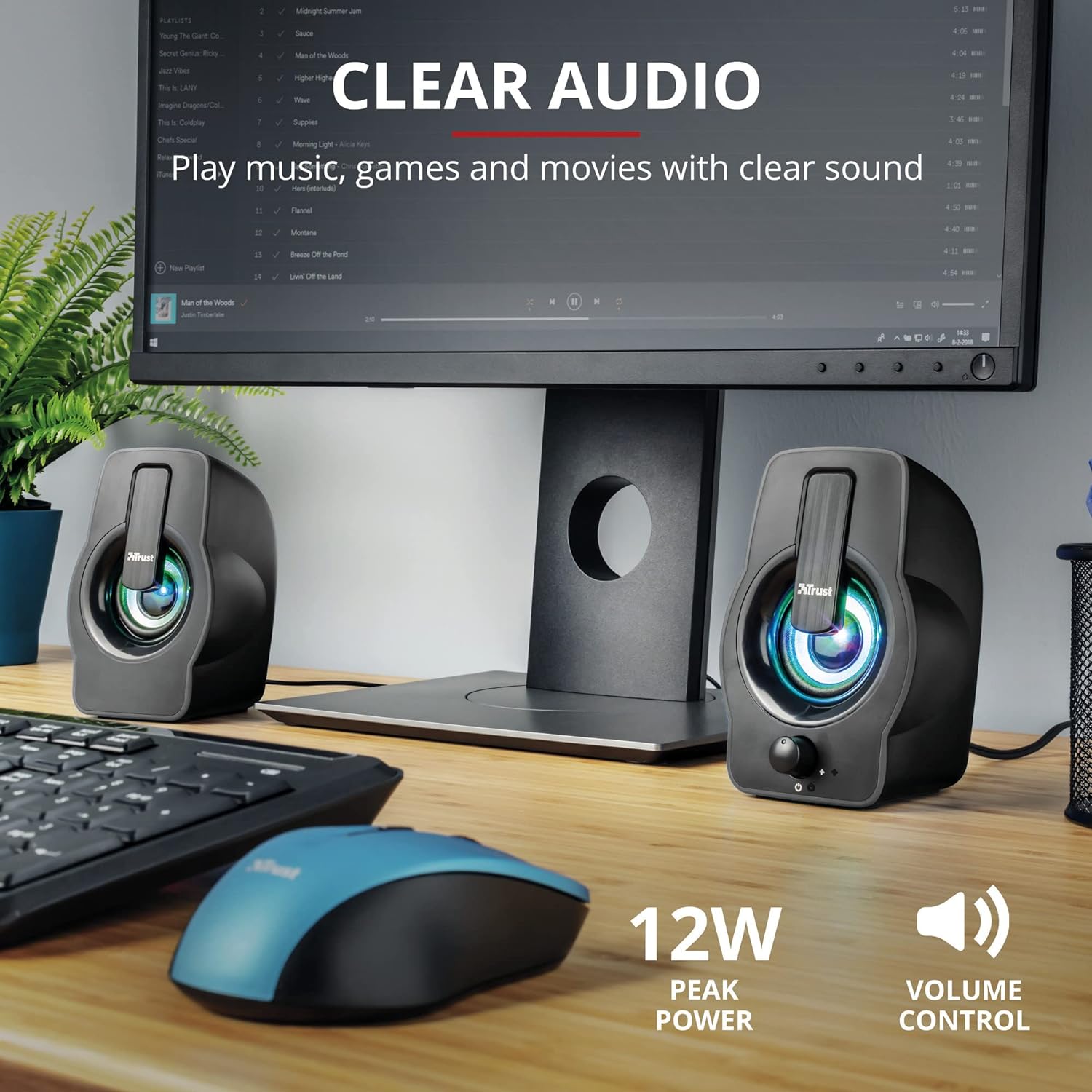 Trust Gemi RGB LED 2.0 PC Speakers for Computer and Laptop, 12 W, USB Powered, Illuminated - Black