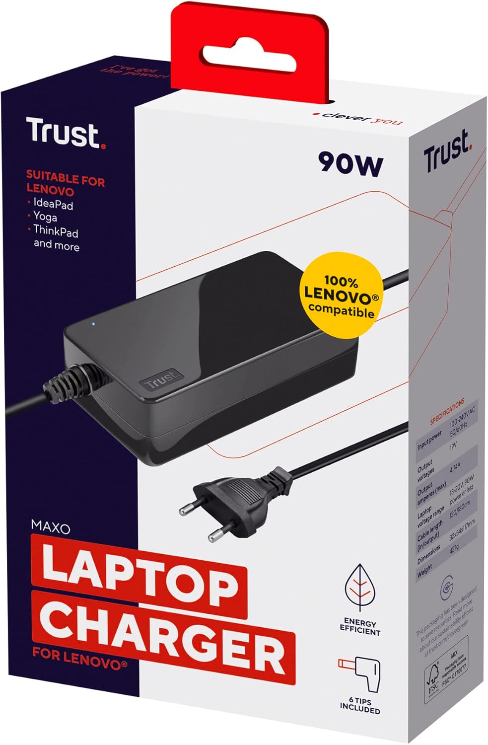 Trust Maxo Caricabatteria per laptop da 90 W a marca Lenovo