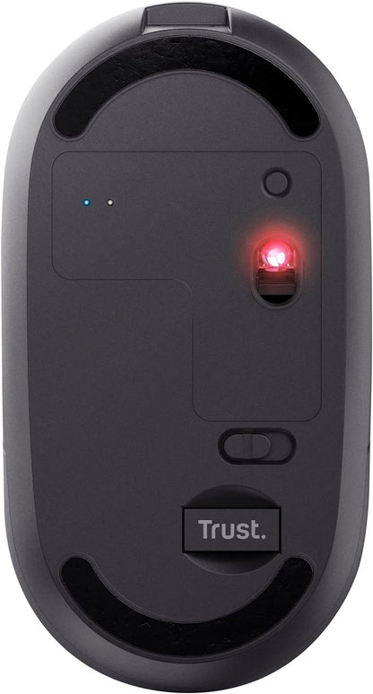 Trust Puck Wireless Mouse, Bluetooth or 2.4 GHz with USB Mini-Receiver, Rechargeable Battery, Silent Clicks, DPI Button, Light Computer Mouse for Laptop, PC, Mac, Chromebook