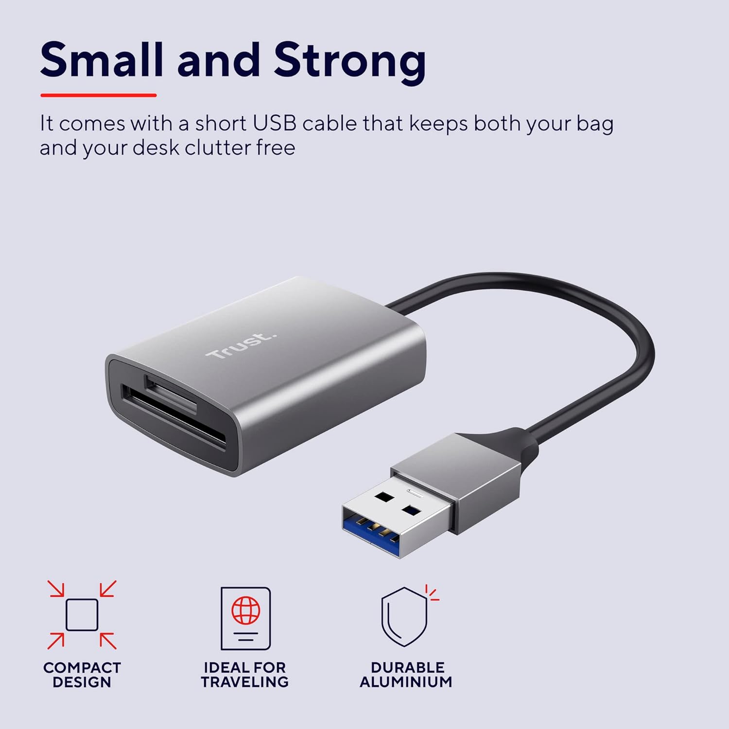 Trust Dalyx Fast USB Cardreader, Fast USB 3.2 Gen 1 with USB-A connector, 104 MB/s with compatible UHS-I cards, (micro) SD, SDHC and SDXC up to 2 TB, MacBook, PC, Laptop, Chromebook