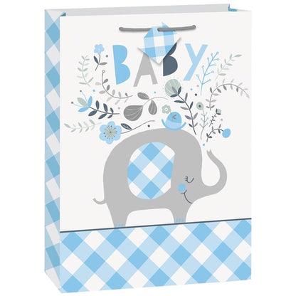 Elegant Blue Floral Elephant Jumbo Gift Bag (33cm x 45cm) - Beautiful, Unique & Stylish Design - Perfect for Special Occasions, Birthdays, Baby Showers - 1 Pc
