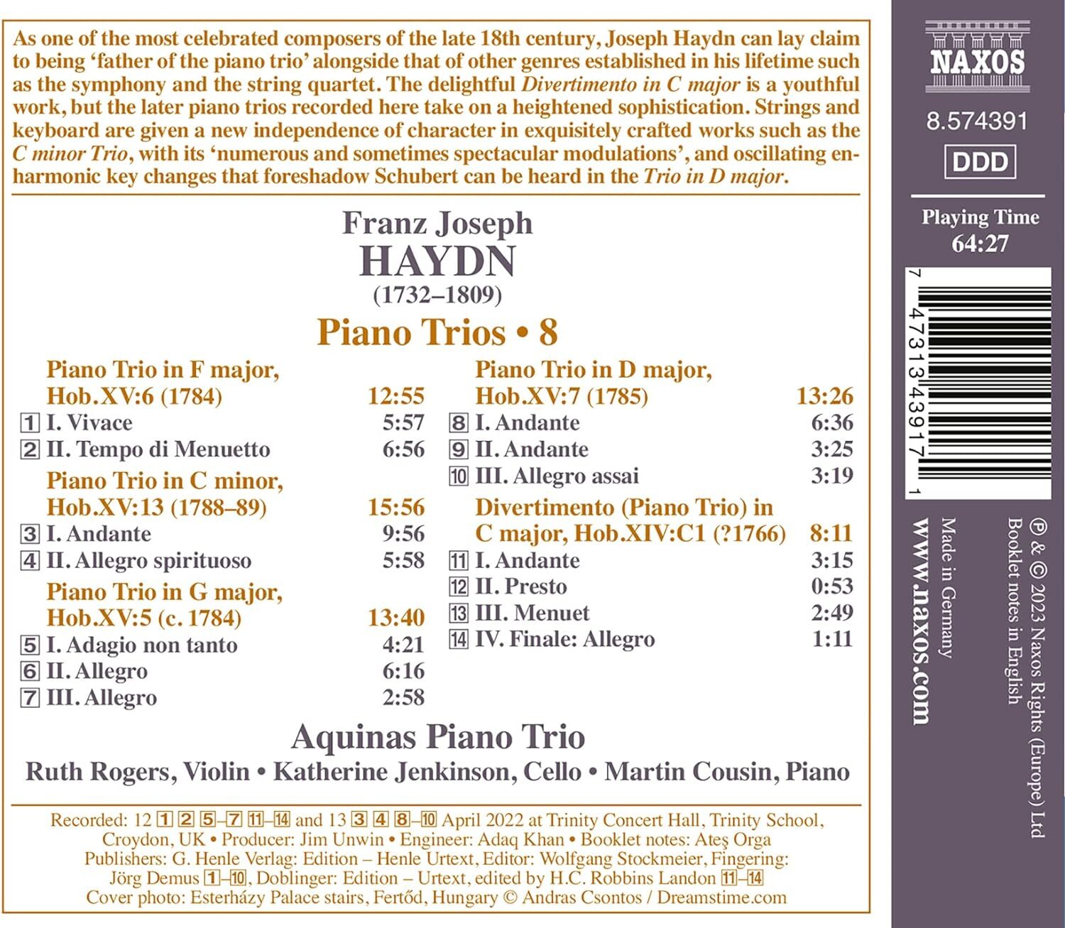 Haydn: Piano Trios: Nos. 5, 6, 7 and 13/Divertimento, Hob.XIV:C1 - Volume 8