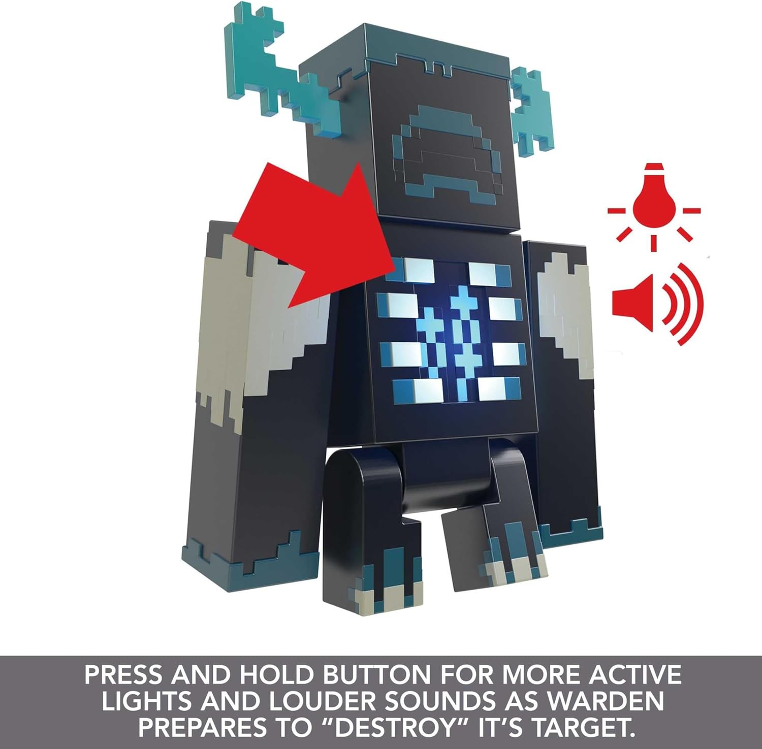 Mattel Minecraft Toys Warden Action Figure with Lights, Sounds and Accessories, Gift for Kids, HHK89