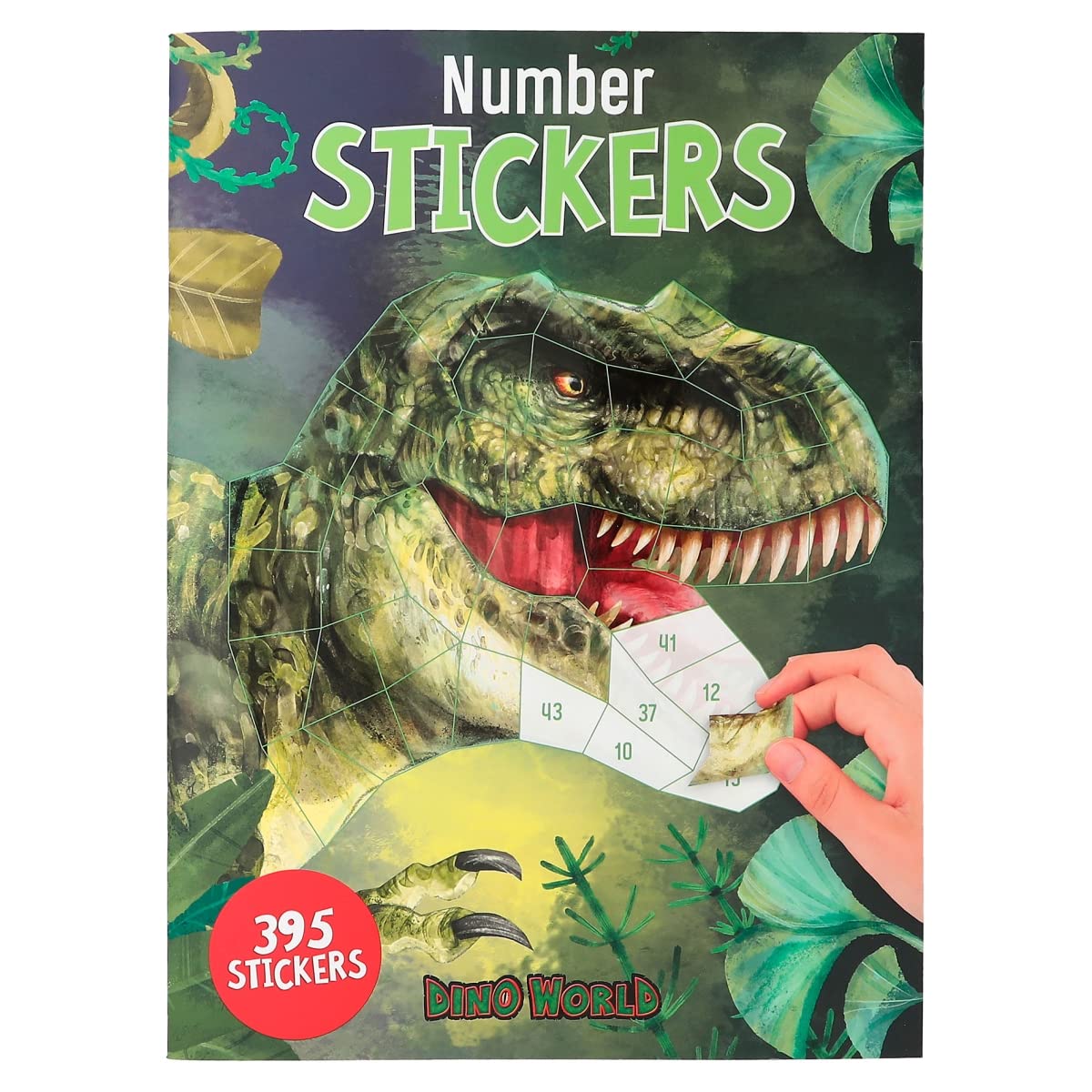 Depesche 12487 Dino World Number Sticker - Stickerboek met 16 pagina's voor het maken van dino-motieven op nummers, inclusief 8 stickervellen