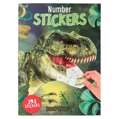 Depesche 12487 Dino World Number Sticker - Stickerboek met 16 pagina's voor het maken van dino-motieven op nummers, inclusief 8 stickervellen