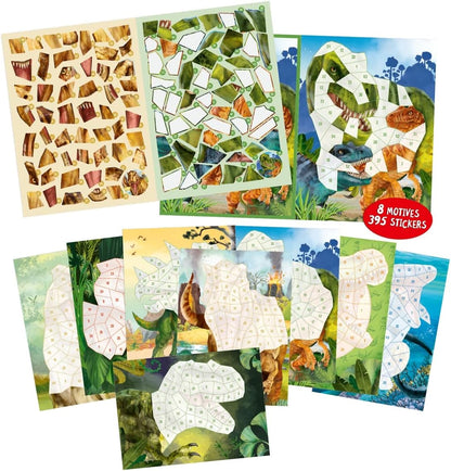 Depesche 12487 Dino World Number Sticker - Stickerboek met 16 pagina's voor het maken van dino-motieven op nummers, inclusief 8 stickervellen