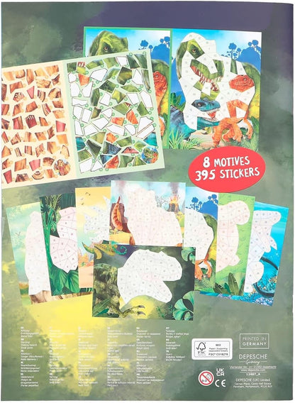 Depesche 12487 Dino World Number Sticker - Stickerboek met 16 pagina's voor het maken van dino-motieven op nummers, inclusief 8 stickervellen