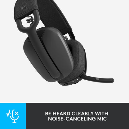 Logitech Zone Vibe Wireless Bluetooth® headphones with noise-cancelling mic, USB-A, USB-C, certified for Google Meet, Google Voice, Zoom, Mac/PC - Grey