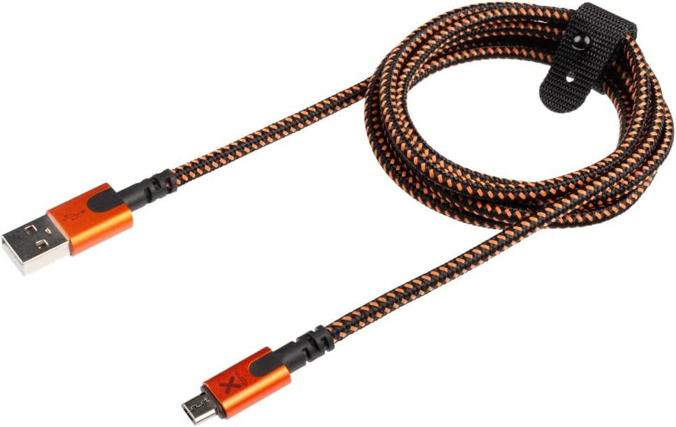 Xtreme USB to Micro Cable by Xtorm 1.5m - Ultra-Strong, Flexible USB-A to Micro USB Charging & Transfer Cable - Black & Orange