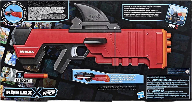 Nerf Roblox MM2 Shark Seeker Dart Blaster Shark Fin Action 3 Mega Darts Code to Activate Virtual In-Game Item F2489EU4