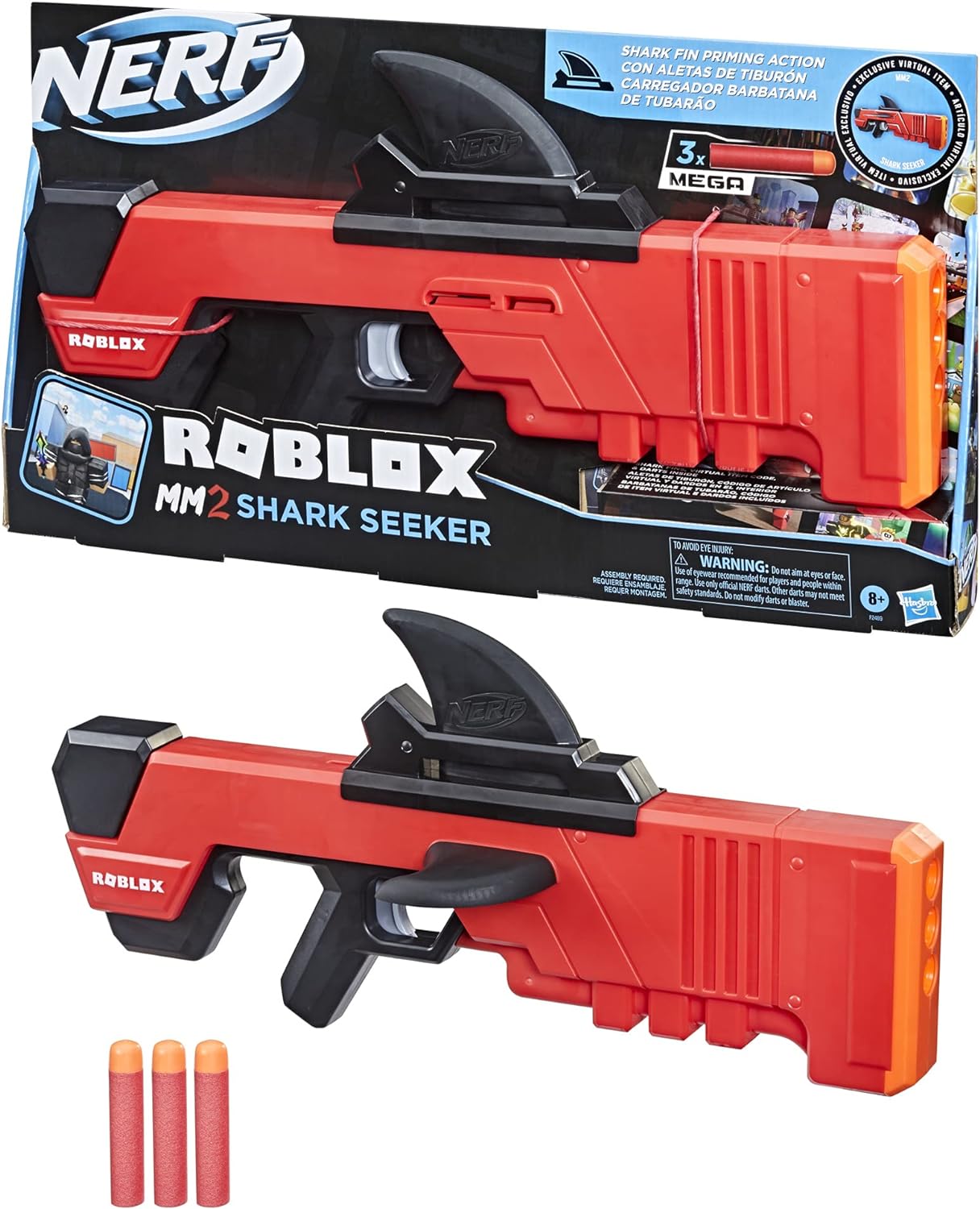 Nerf Roblox MM2 Shark Seeker Dart Blaster Shark Fin Action 3 Mega Darts Code to Activate Virtual In-Game Item F2489EU4