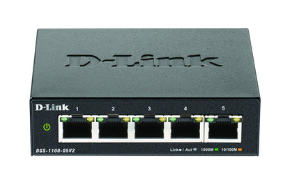 D-Link DGS-1100-05V2, Switch Smart 5 puertos Gigabit, RJ-45, Gestión web, Layer 2, VLAN, sobremesa, sin ventilador, IGMP Snooping, VoIP VLAN, QoS, Seguridad red, sin ventilador, Green