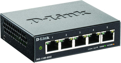 D-Link DGS-1100-05V2, Switch Smart 5 puertos Gigabit, RJ-45, Gestión web, Layer 2, VLAN, sobremesa, sin ventilador, IGMP Snooping, VoIP VLAN, QoS, Seguridad red, sin ventilador, Green