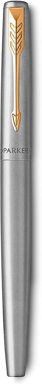 Parker Jotter Fountain Pen | Stainless Steel with Gold Trim | Medium Nib Blue Ink | Includes Gift Box