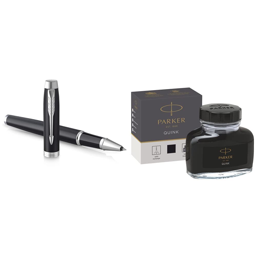PARKER IM Rollerball Pen | Matte Black with Chrome Trim | Fine Point with Black Ink Refill | Gift Box