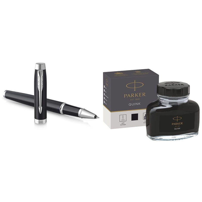 PARKER IM Rollerball Pen | Matte Black with Chrome Trim | Fine Point with Black Ink Refill | Gift Box