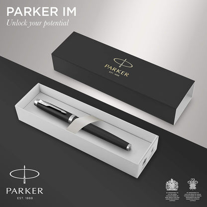 PARKER IM Rollerball Pen | Matte Black with Chrome Trim | Fine Point with Black Ink Refill | Gift Box