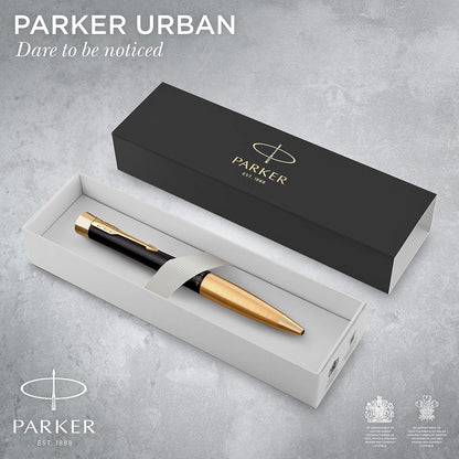 PARKER Urban Twist Ballpoint Pen | Muted Black with Gold Trim | Medium Point Blue Ink Refill | Gift Box