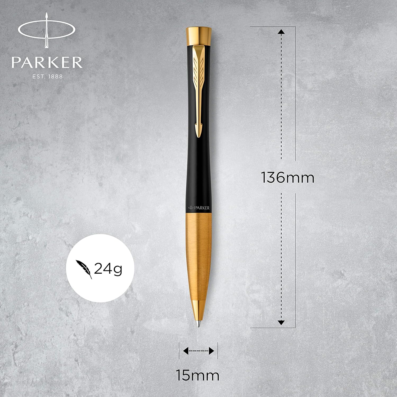 PARKER Urban Twist Ballpoint Pen | Muted Black with Gold Trim | Medium Point Blue Ink Refill | Gift Box