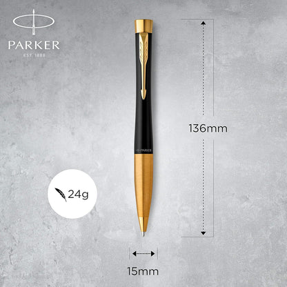 PARKER Urban Twist Ballpoint Pen | Muted Black with Gold Trim | Medium Point Blue Ink Refill | Gift Box