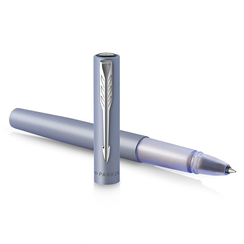 Parker Vector XL Rollerball Pen | Metallic Silver-Blue Lacquer on Brass | Fine Point with Black Ink Refill |
