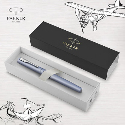 Parker Vector XL Rollerball Pen | Metallic Silver-Blue Lacquer on Brass | Fine Point with Black Ink Refill |