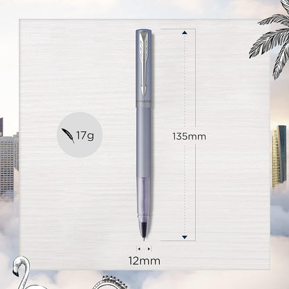 Parker Vector XL Rollerball Pen | Metallic Silver-Blue Lacquer on Brass | Fine Point with Black Ink Refill |