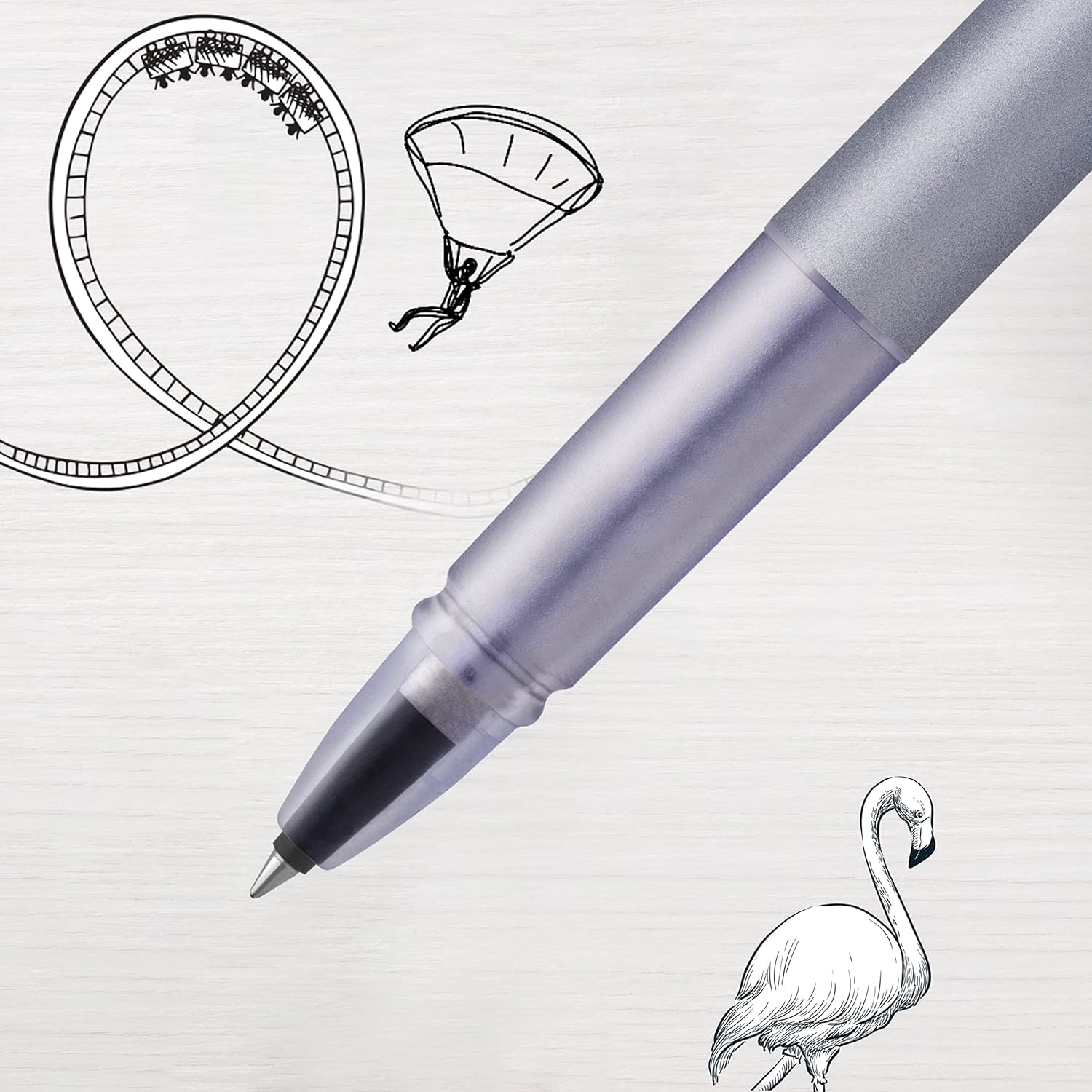 Parker Vector XL Rollerball Pen | Metallic Silver-Blue Lacquer on Brass | Fine Point with Black Ink Refill |